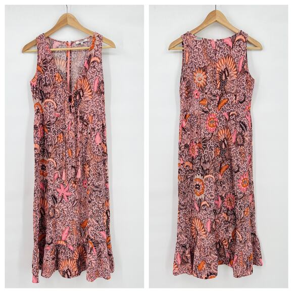 Madewell Lace-Up Ruffle-Hem Midi Dress in Bali Blooms Style AO273 Size 2 - Picture 2 of 8